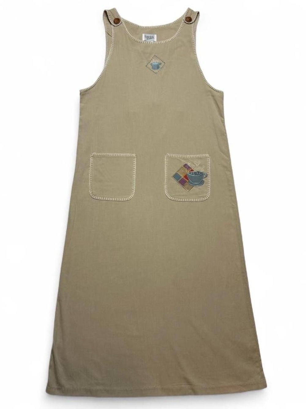 Vintage Teddi Jumper Maxi Dress Beige Cottagecore Coffee Embroidered Size Small